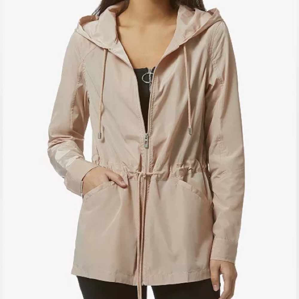 Avec Les Filles Blush Pink Hooded Cinch Waist Windbreaker Jacket Small - Picture 4 of 7
